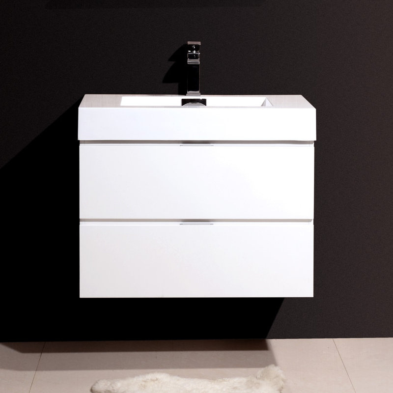 Ensemble de meuble-lavabo mural simple 30 po Royka, Blanc lustré