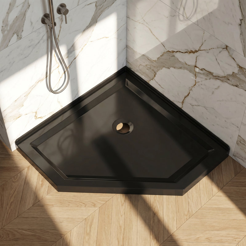 36" X 36" Neo-Angle Corner Shower Base, Acrylic & ABS, 2-Wall Fit, Pre-Leveled, Matte Black
