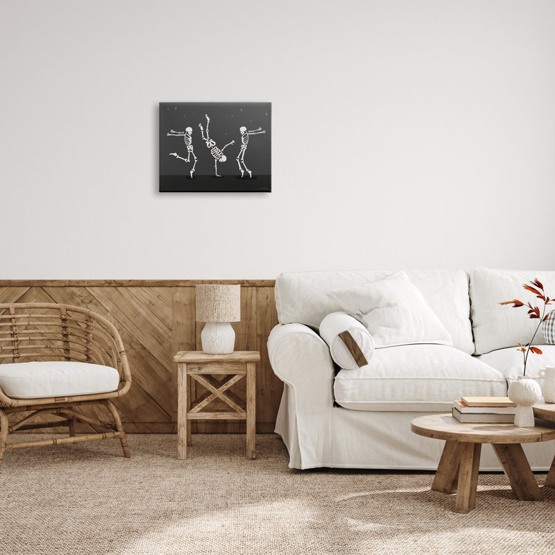 "Three Dancing Skeletons", art mural sur toile par Lady Louise Designs, H 16 po x l 20 po x P 1,5 po