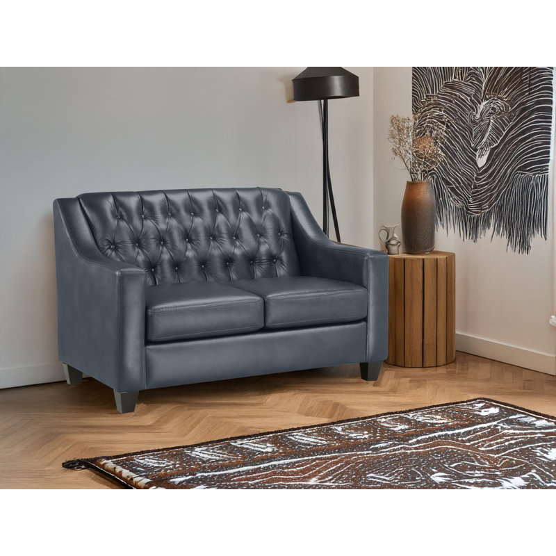 Debolt 56" Genuine Leather Square Arm Loveseat, Slate Leather Match