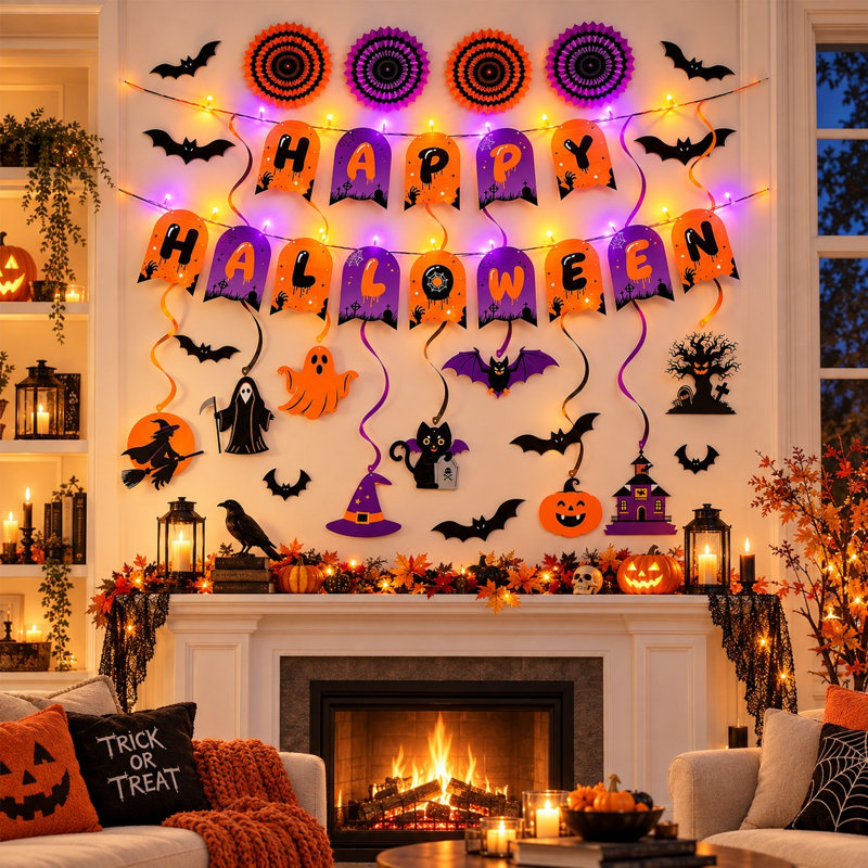 Ensemble de décoration de fête d'Halloween avec lumières DEL