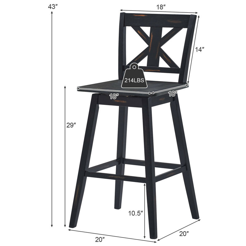 Luvine Swivel Solid Wood Counter Stool, Black, Bar Stool (29” Seat Height)