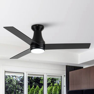 Vaczon 48" 3 - Blade Modern Black Flush Mount Ceiling Fan with LED Lights and Remote Control