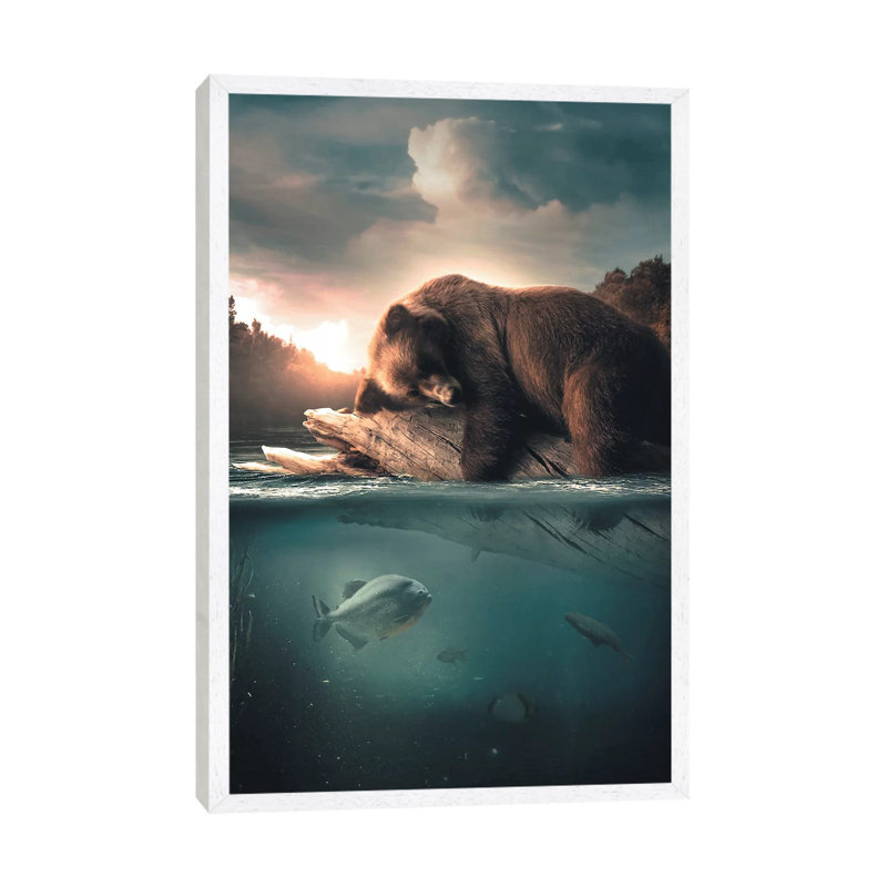 Bear Floating by Zenja Gammer - Print on Canvas, White Framed, 66.04 cm H x 45.72 cm W