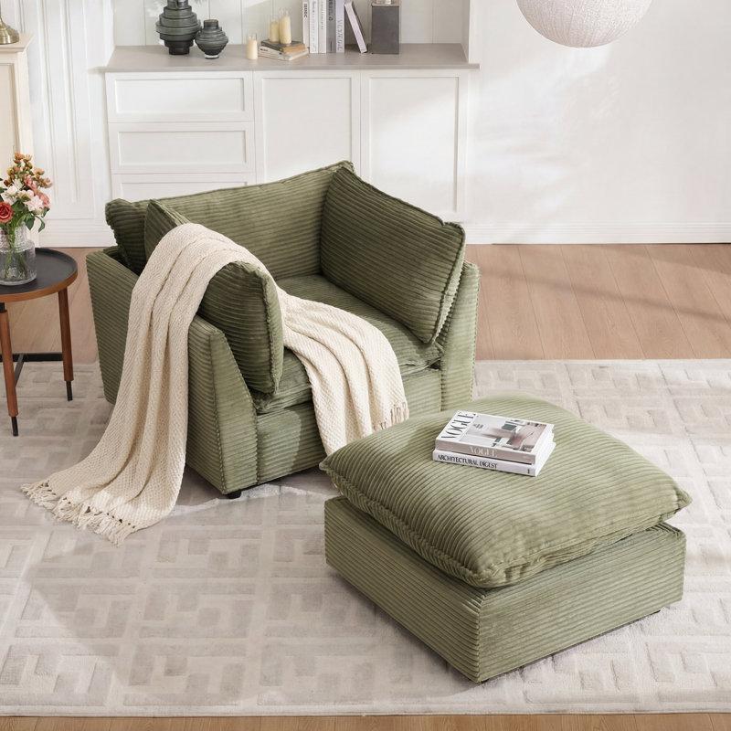 Fauteuil d'appoint avec repose-pieds 44,49 po, Velours côtelé vert