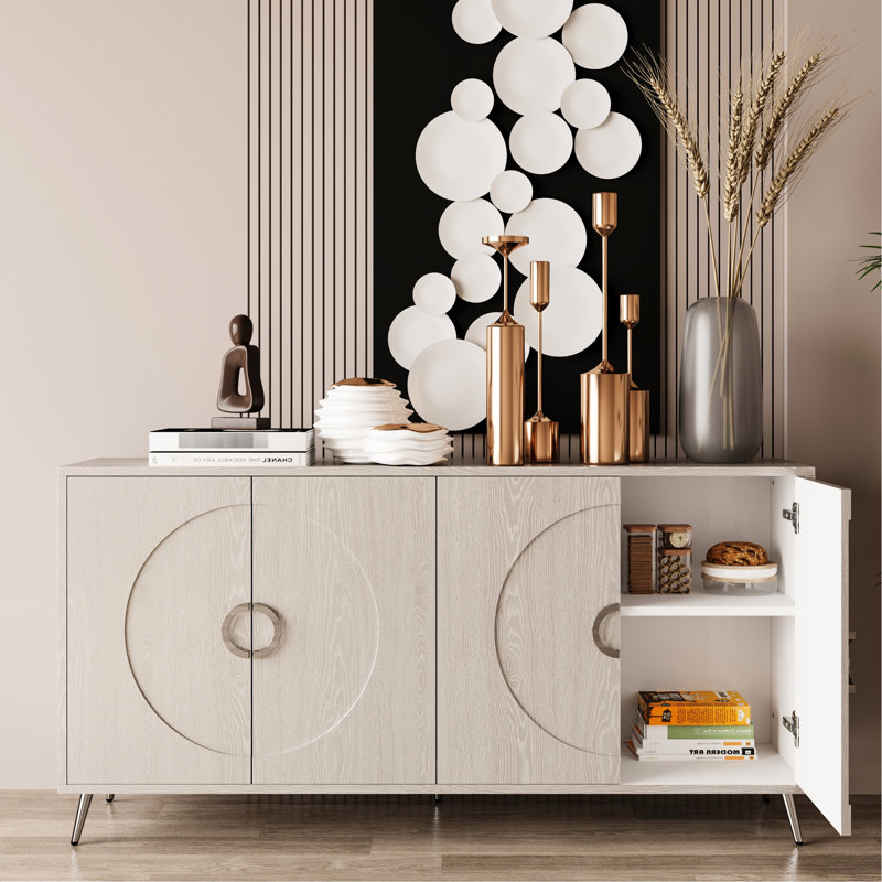 Buffet armoire 4 portes en bois - Champagne argenté, pour salle à manger, buffet argenté, style minimaliste, maison