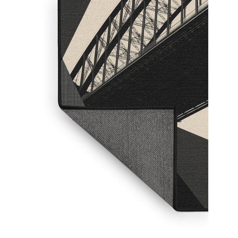 Soft Plush Carlingcott Sydney Harbour Bridge Industrial Geometric Area Rug in Beige – Black Binding, 2x5