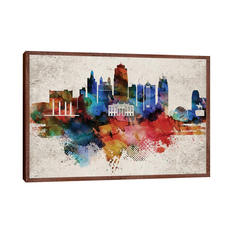Kansas City Abstract - Print on Canvas, 66.04cm H x 101.6cm W x 3.81cm D, Classic Brown Wood Framed