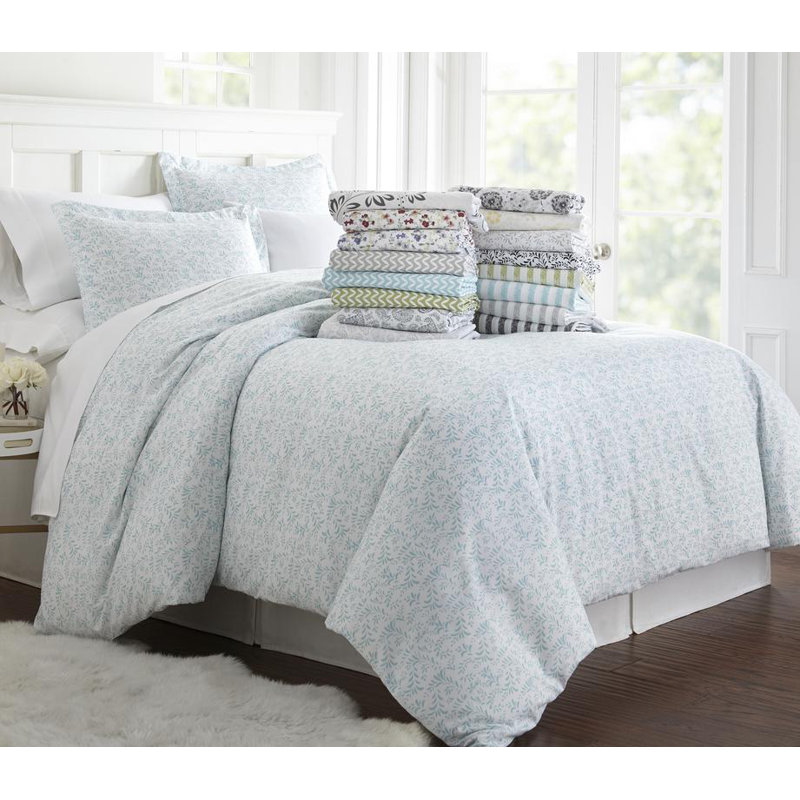 Sage and White Striped Twin Microfiber Duvet Cover Set