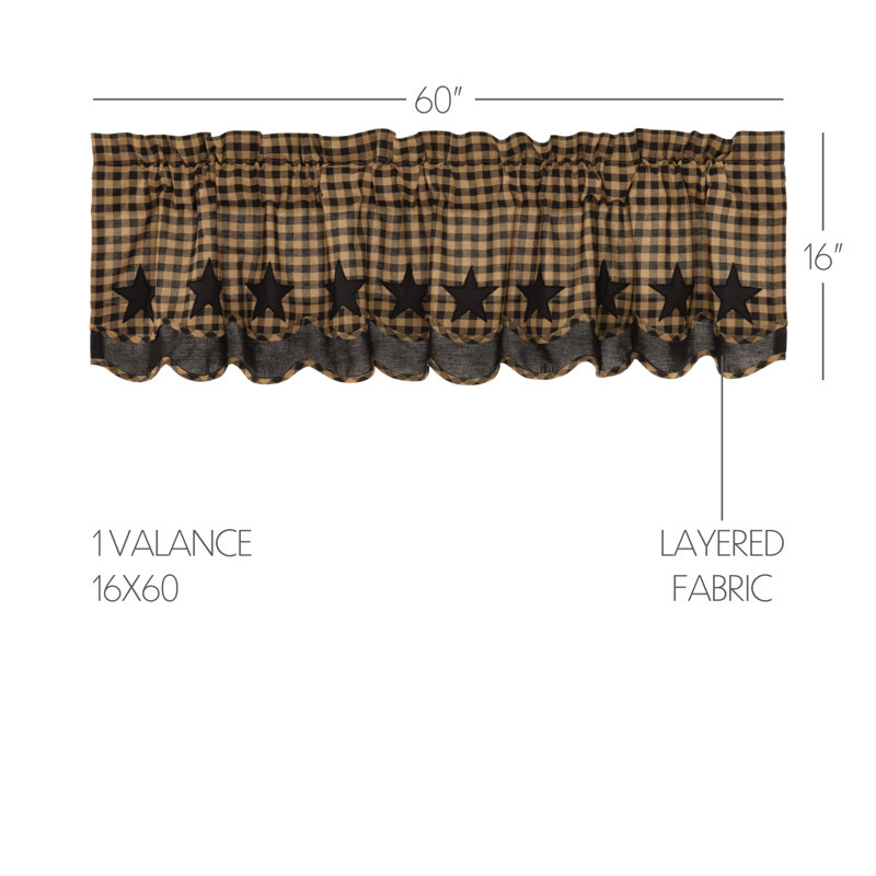 Mancheer Plaid Cotton Scalloped Window Valance, Black, 16" H x 60" W