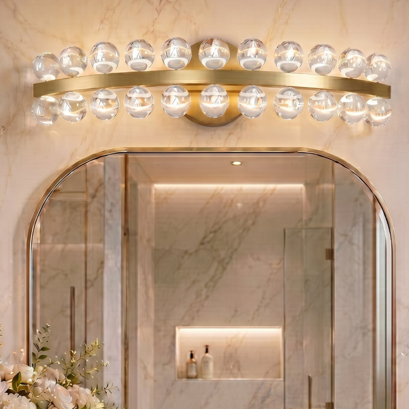 Jackeline 22''W Brass LED Crystal Ball Shade Bathroom Vanity Lighting, Polished Brass