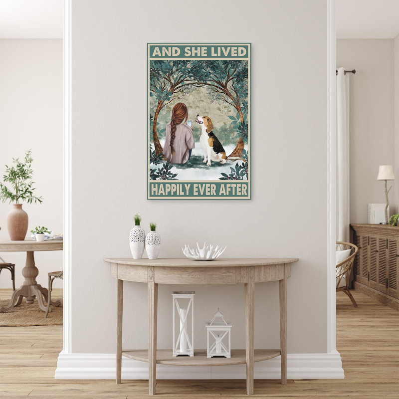 «Beagle Dogs Lover And She Lived Happily Ever After», impression sur toile tendue, H 36 po x l 24 po x P 1,25 po