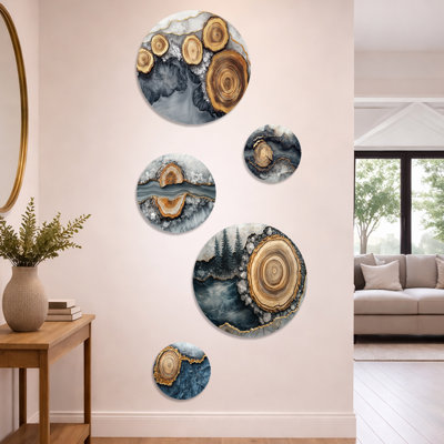 «Winter Dam River of Wood Slide and Crystal I», ensemble d'art mural en toile sur toile 5 pièces