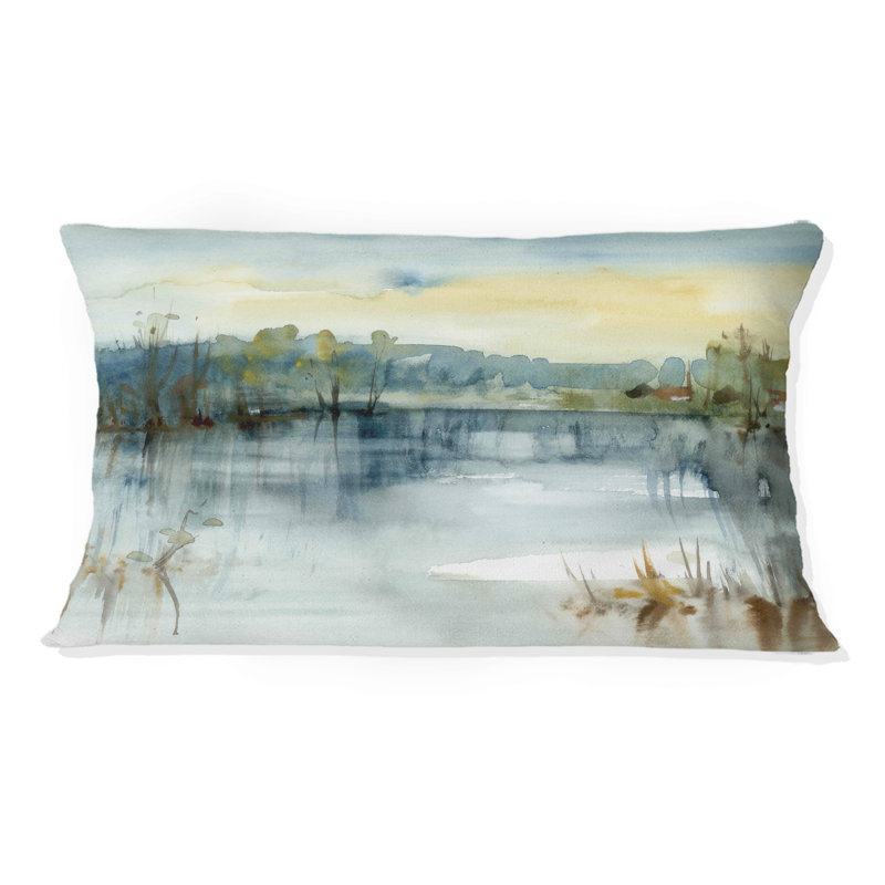 Illustration de paysage d'été lac - coussin imprimé Lake House, H 12 po x l 20 po