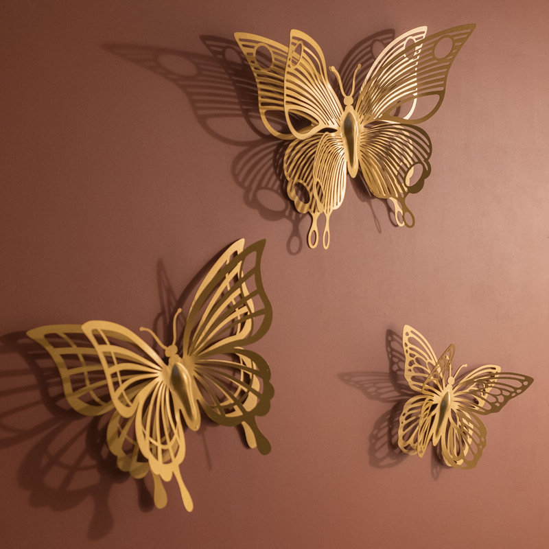 3D Metal Butterflies Wall Decor Set - 3 Piece, Gold