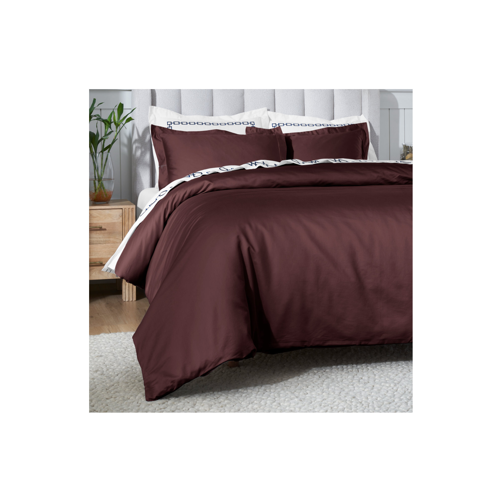 Cotton Duvet Cover Set, Plum, Full/Queen Duvet Cover + 2 Pillow Sham