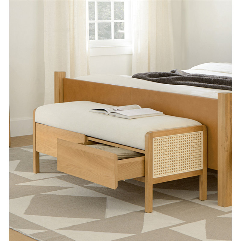Repose-pieds avec rangement en rotin scandinave