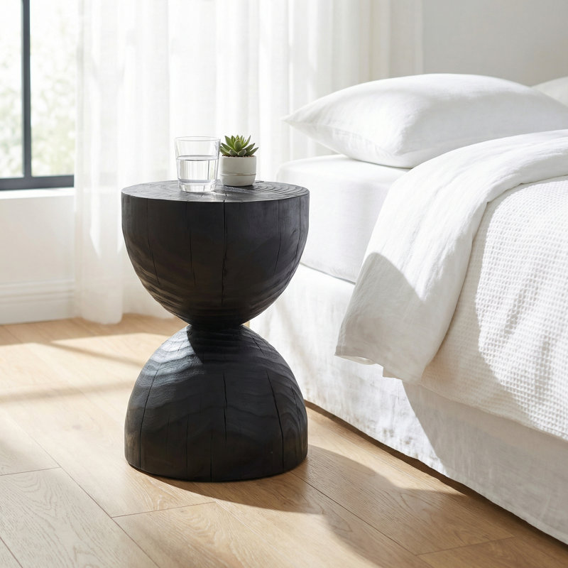 Table d'appoint ronde en bois massif massif avec finition craquelée rétro - Table d'appoint compacte pour le salon et la chambre à coucher