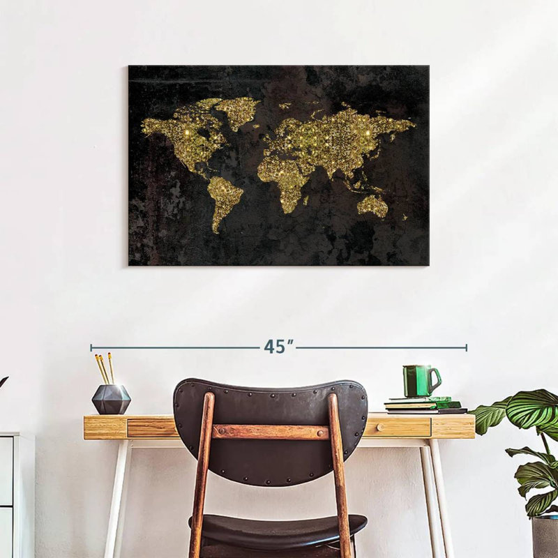 Carte du monde Aliaz Glitzy Gold, H 24 po x l 36 po