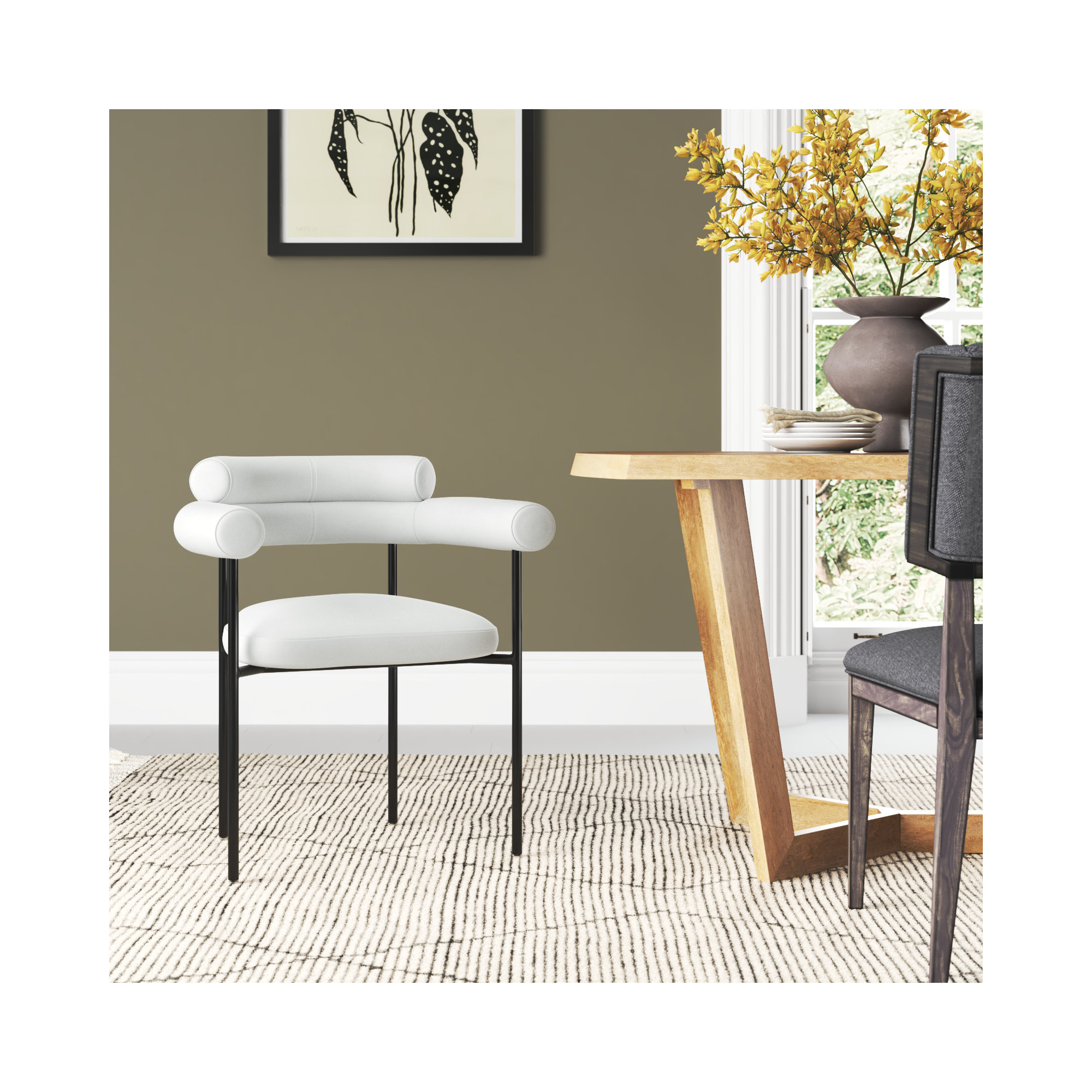 Bellport Curved Back Dining Chair, White Linen