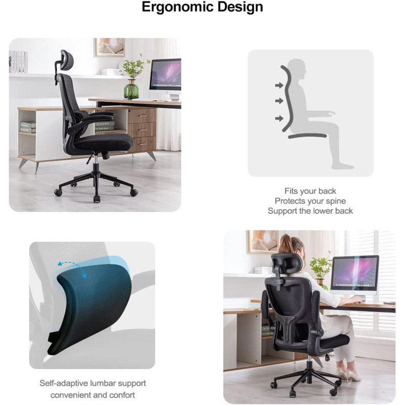Chaise de bureau Macee, Noir, Noir