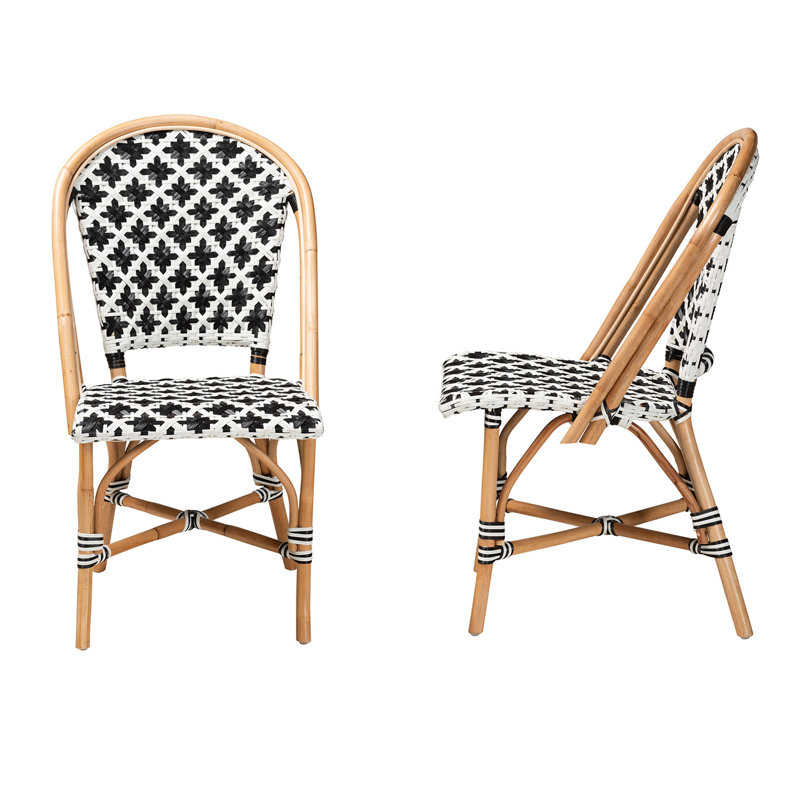 Cezara Rattan Side Chair in Black/White/Natural Brown