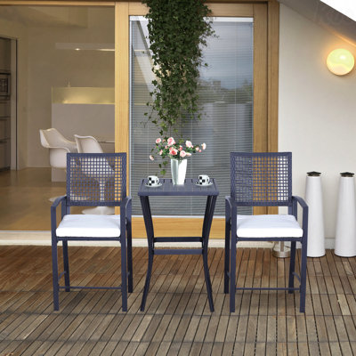 3-Piece Outdoor Bar Set Wicker Rattan Patio With Soft Cushion For Backyards Lawn Deck Poolside