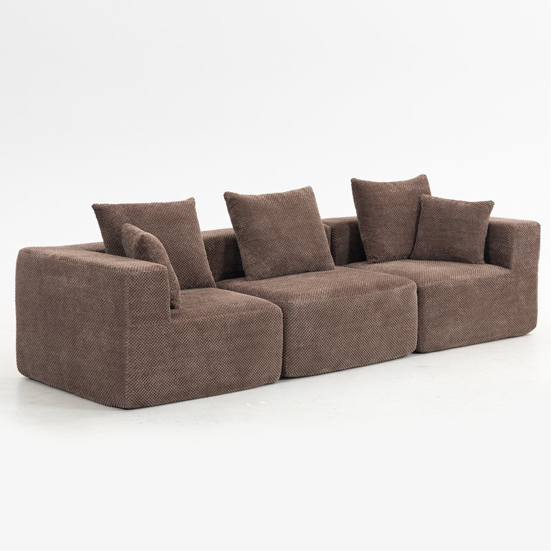 Oversized Modular Deep-Seat Sofa, 3-Piece All-Foam Sectional Couch In Soft Textured Fabric, Tool-Free Assembly, Apartment-Friendly Low Profile