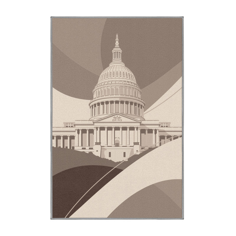 Soft Plush Beecher Us Capitol Modern Area Rug in Gray – Gray Binding, 2x3