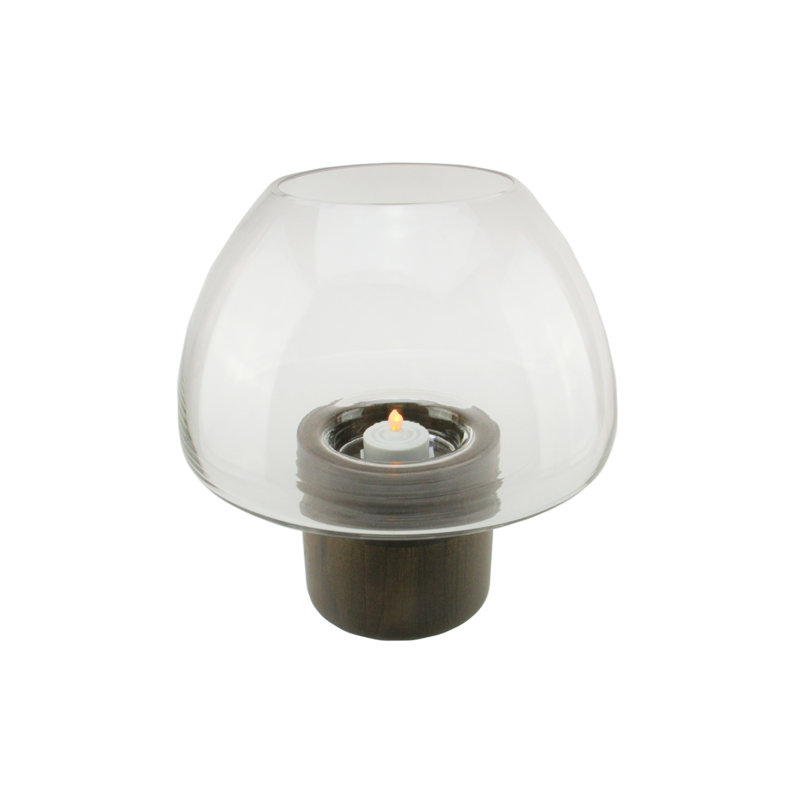 9.75" Candle Holder with Wooden Base, Transparent