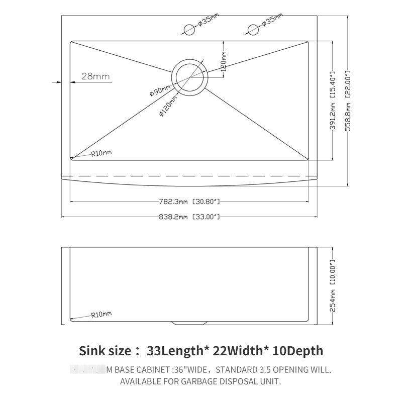 Évier avant à tablier encastré de 33 po, acier inoxydable 304 de calibre 16, guide d'eau en forme de X pour un drainage en douceur, coin arrondi R10, capacité de travail accrue, revêtement de condensation, coussin de 3 m, livré