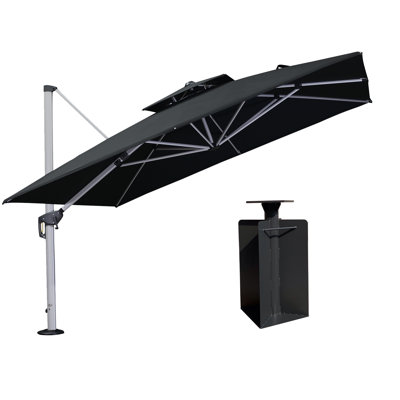 Shalonte 132'' Square Cantilever Umbrella With Crank Lift Counter Weights With Base In Ground,Black