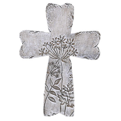Croix murale en résine florale grise 5,75H