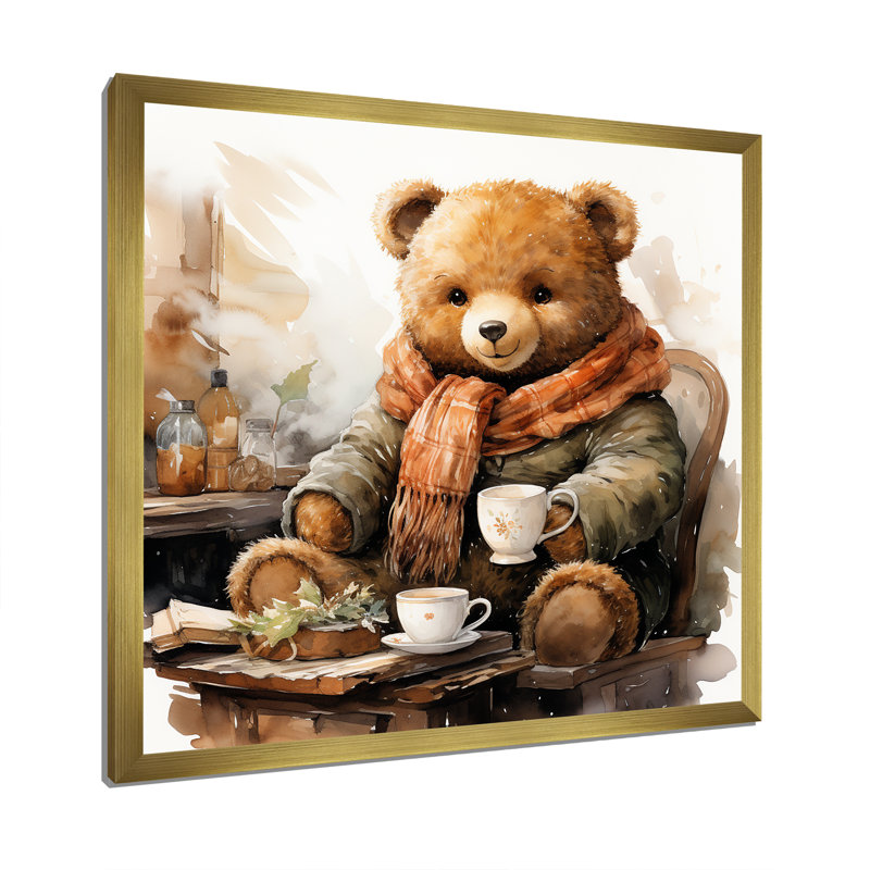 Hiver chambre de bébé ours en peluche II - art mural ours en peluche, Cadre doré simple, H 36 po x l 36 po x P 1,5 po