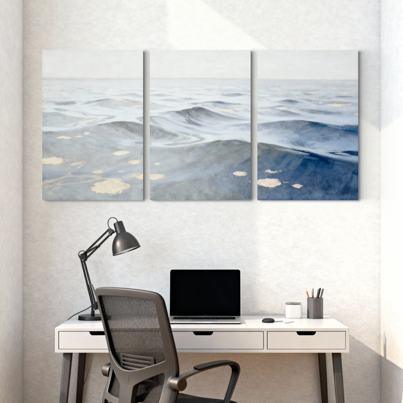 Ensemble de 3 tableaux abstraits sur toile représentant des vagues océaniques, H 18 po x l 36 po