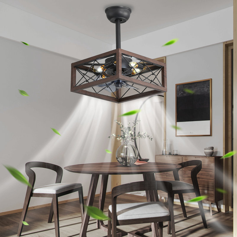 18Inch Caged Ceiling Fan With Lights Remote Control For App