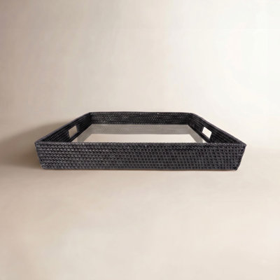 Square Serving Ottoman Trays With Glass Insert