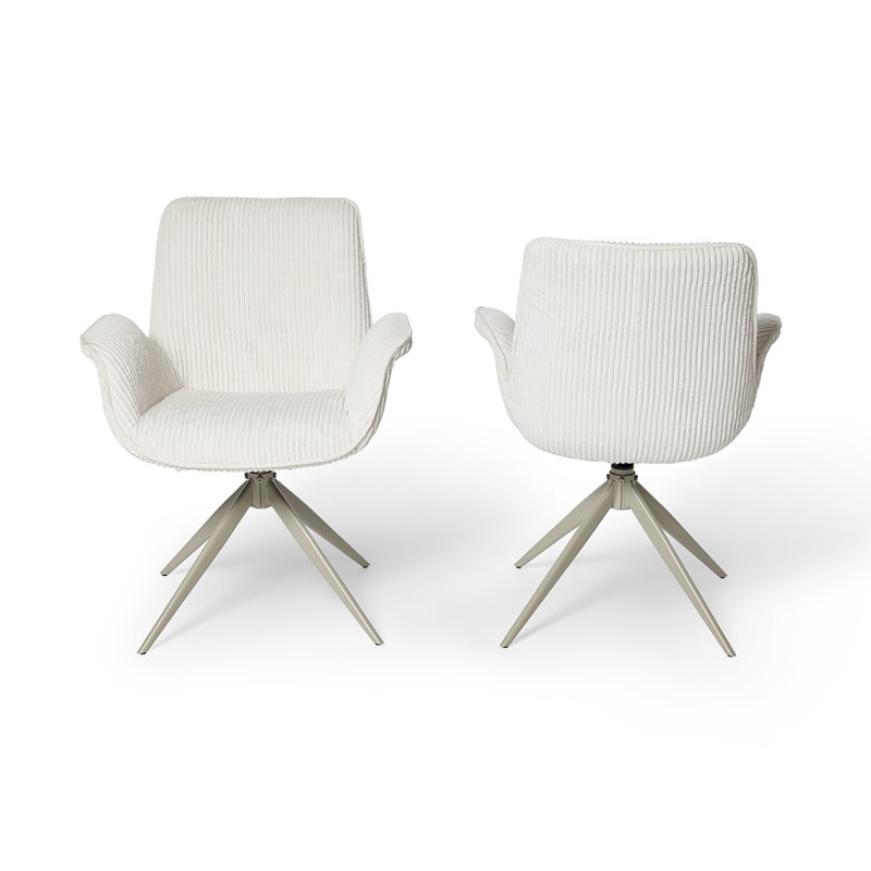 BAT Twist Upholstered Dining Armchair, Set of 2, Rotatable, 47cm Seating Height, White