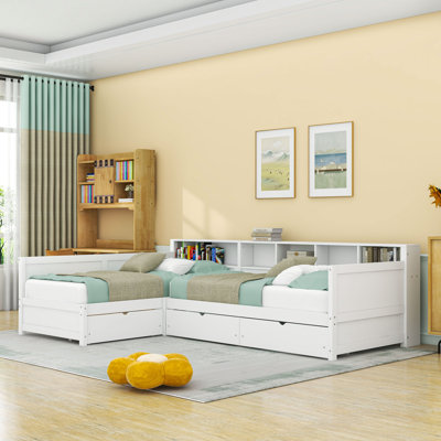 Twin Size Daybed with Storage Drawers and Bookshelf