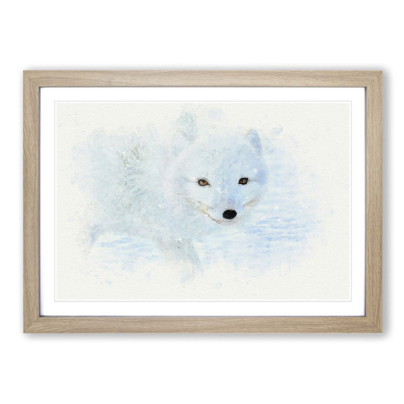 Winter Fox in Abstract - Picture Frame Graphic Art Print, 60cm H x 91cm W x 2cm D, Oak