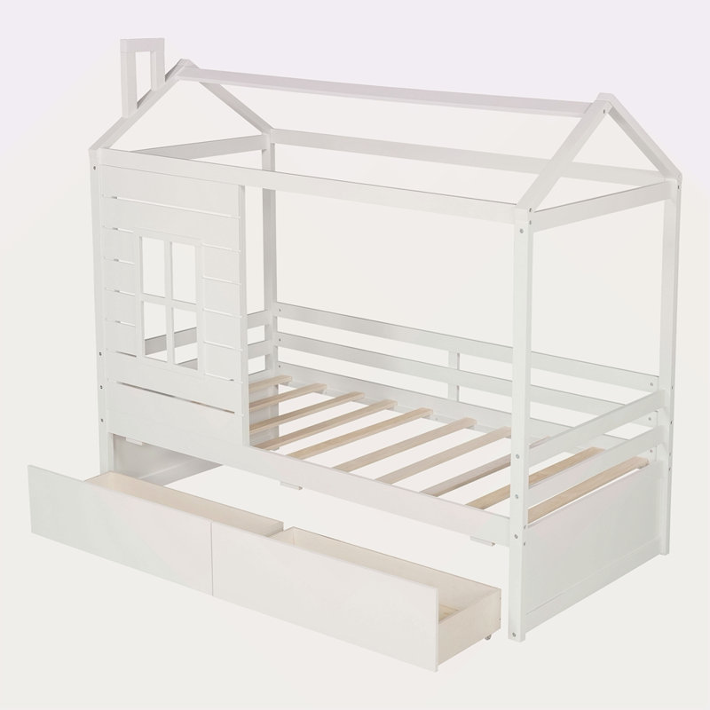 Lit simple en bois avec deux tiroirs
