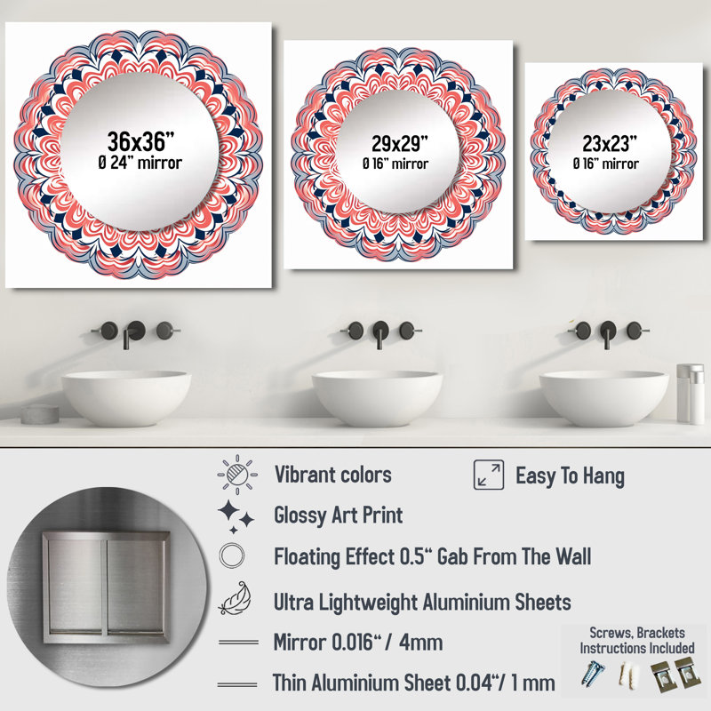Grand miroir carré pour décoration murale nazi - Boho Mandala, 23 po x 23 po