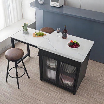58.27"Open kitchen marble extendable island dining table