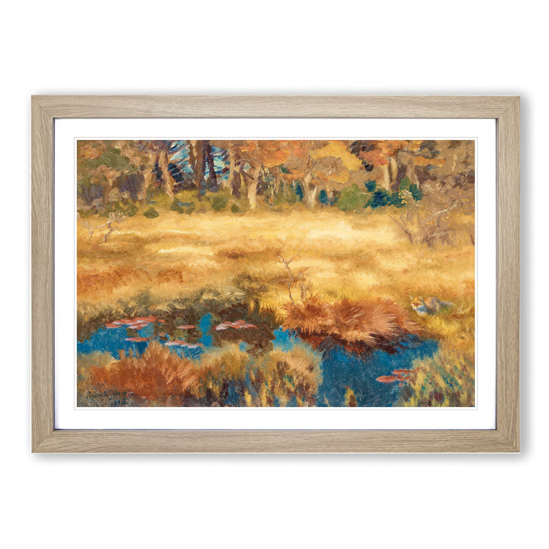 Autumn Landscape with Fox by Bruno Liljefors - Picture Frame Graphic Art, Oak Framed, 48cm H x 65cm W x 2cm D