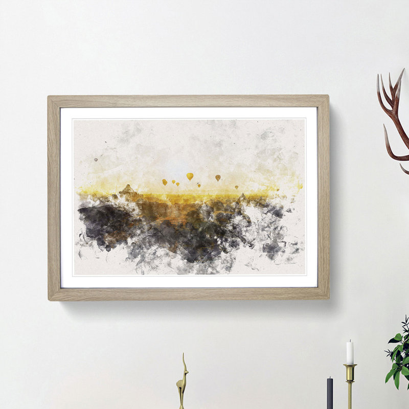 Hot Air Balloons over Bagan in Myanmar - Picture Frame Painting Print, 40cm H x 60cm W x 2cm D, Oak Framed