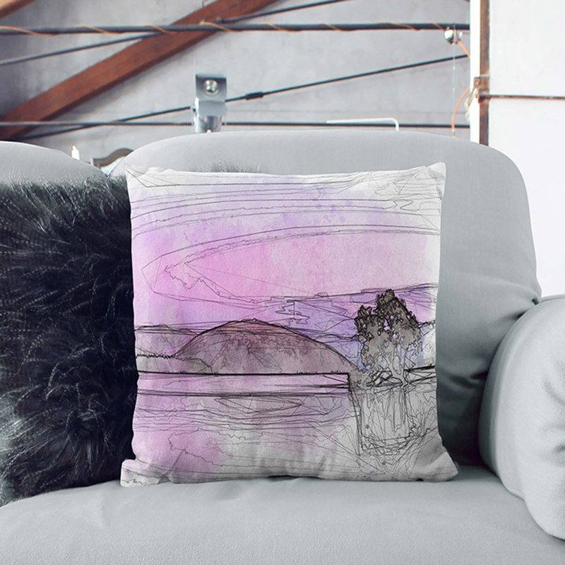 Lone Tree Under a Sunrise Cushion with Filling, 40cm H x 40cm W x 15cm D, Stone