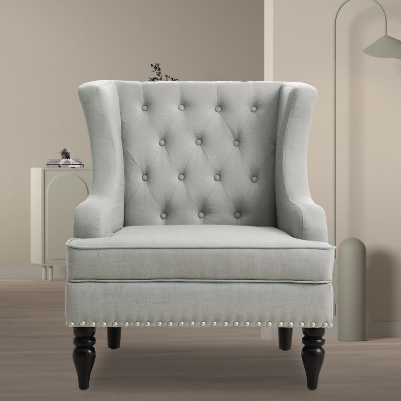 Doylene Upholstered Accent Chair, Gray Linen