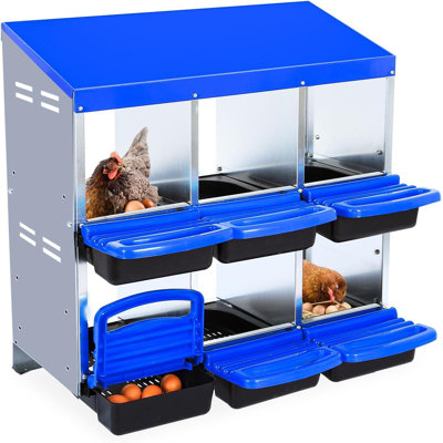 Galvanized Steel Chicken Nesting Box with Roll-Away Egg Tray, Ventilation & Wall/Stand Mount, 6/8/10 Hole Hen Coop Laying Box