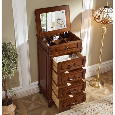 American-Style Rubberwood Multifunctional Jewelry Cabinet