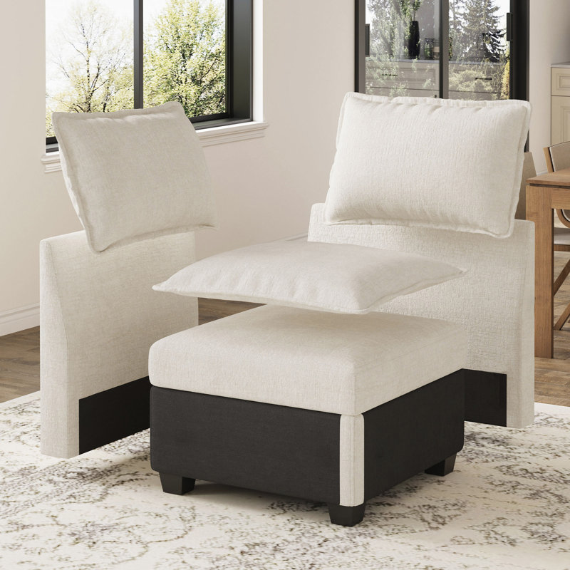 Fauteuil d'angle sans accoudoirs en Lille Chenille, Chenille beige